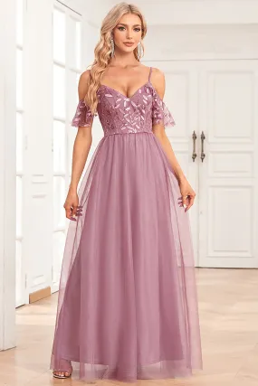 A-Line Cold Shoulder Dusty Rose Formal Dress