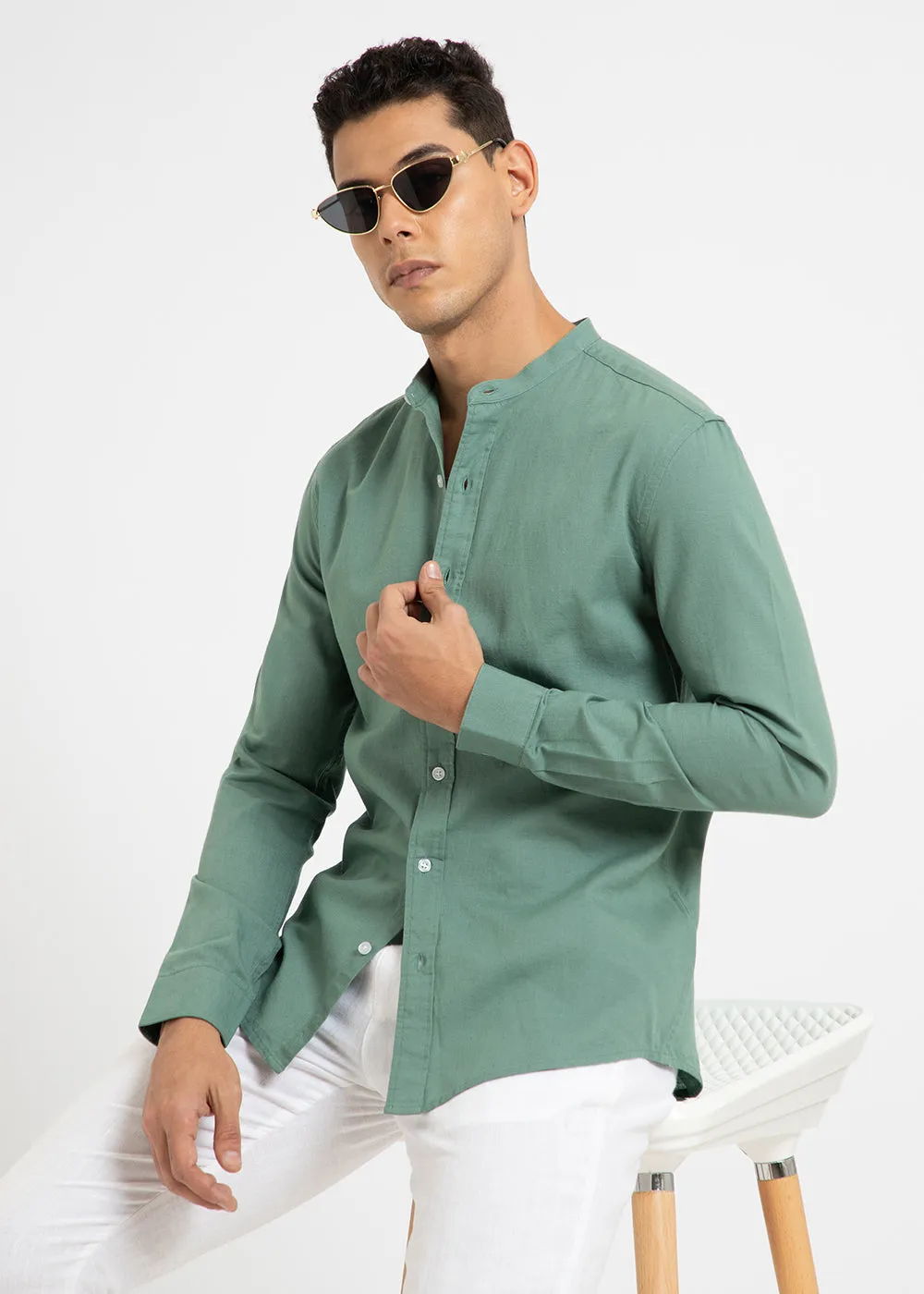 Atlantis Green Cotton Linen Shirt