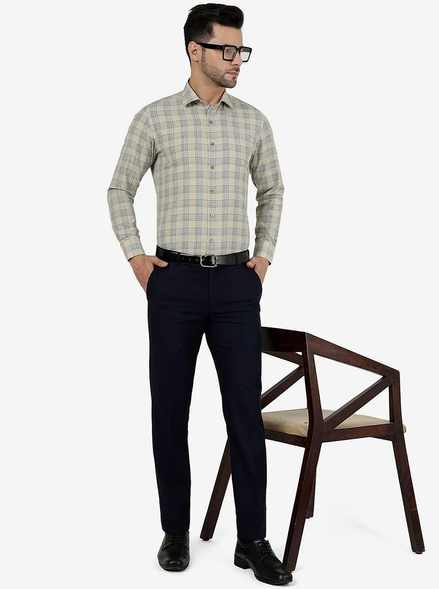 Beige Checked Slim Fit Formal Shirt | Greenfibre