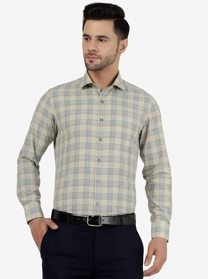 Beige Checked Slim Fit Formal Shirt | Greenfibre