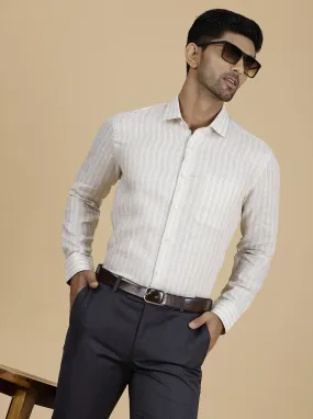 Beige Striped Regular Fit Formal Shirt | JadeBlue