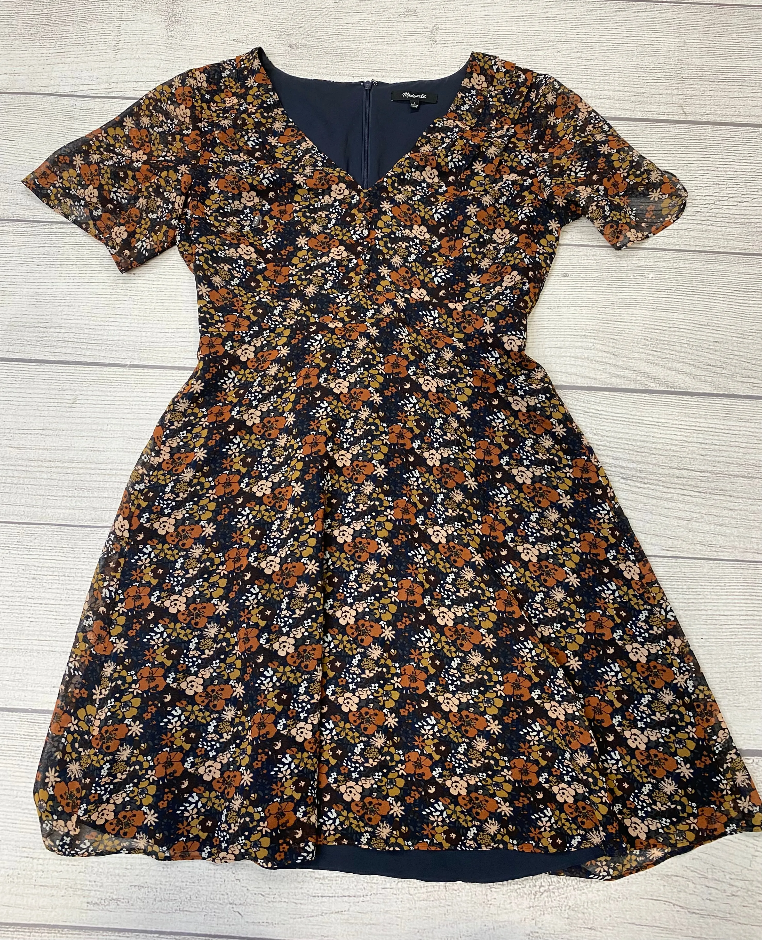 Black Floral Dress Casual Short Madewell, Size Xs