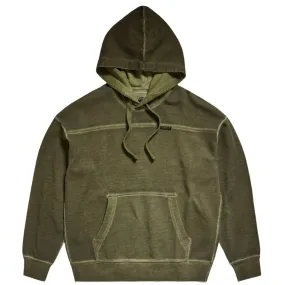 Dark Olive Garment Dyed Loose Hooded Sweater