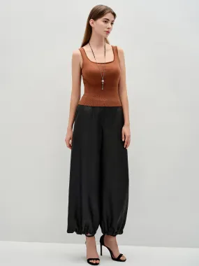 Gambiered Silk Jacquard Loose Long Pant