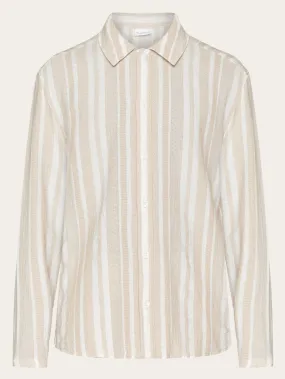 Loose jacquard woven striped shirt - GOTS/Vegan - Beige stripe