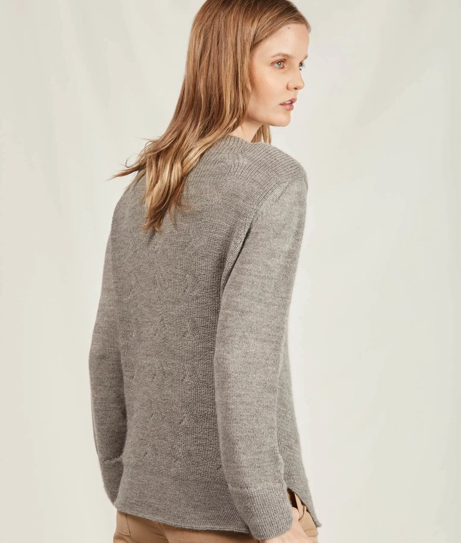 Organic Alpaca Relaxed Loose Cable Sweater - Gray